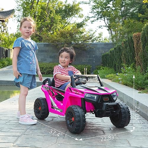 Miniatura 9 de TOBBI Vehículo de paseo para niños de 12 V, camión eléctrico todoterreno UTV con diversas funciones, puertas dobles abiertas, cinturón de seguridad,