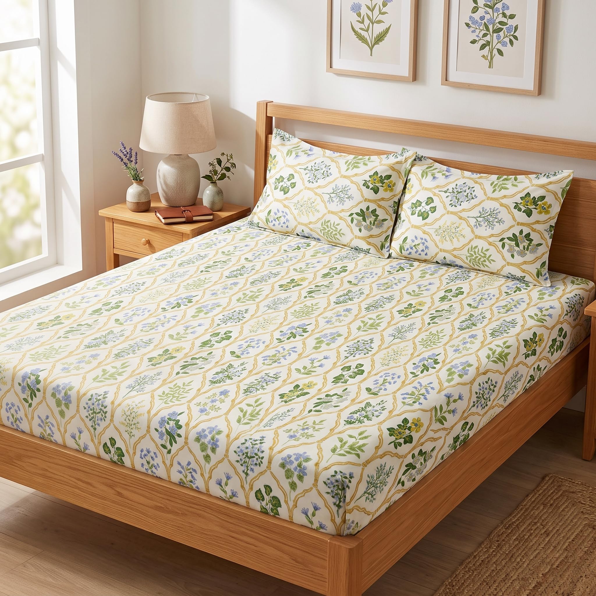 LOOMLYFE 300 TC Microfiber Soft Cotton Bedsheet for Double Bed, Size 90X100 Inches with 2 Large Size Pillow Covers Without Joint - YellowJaipuri