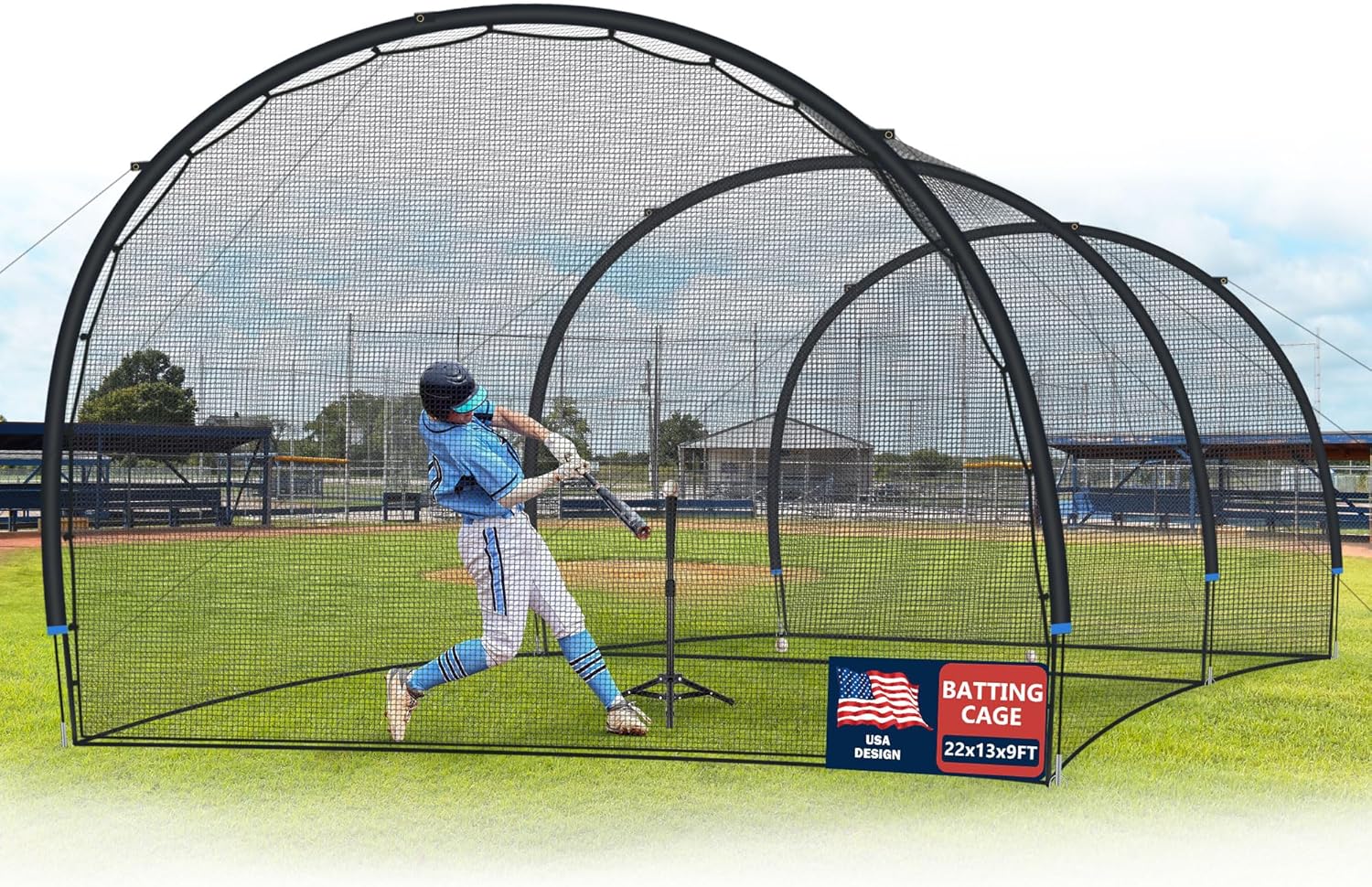 SHANTRA 22FT Baseball Batting Cage with Frame & Net - Backyard Softball Hitting Practice Net 22x13x9FT Durable Outdoor Cage