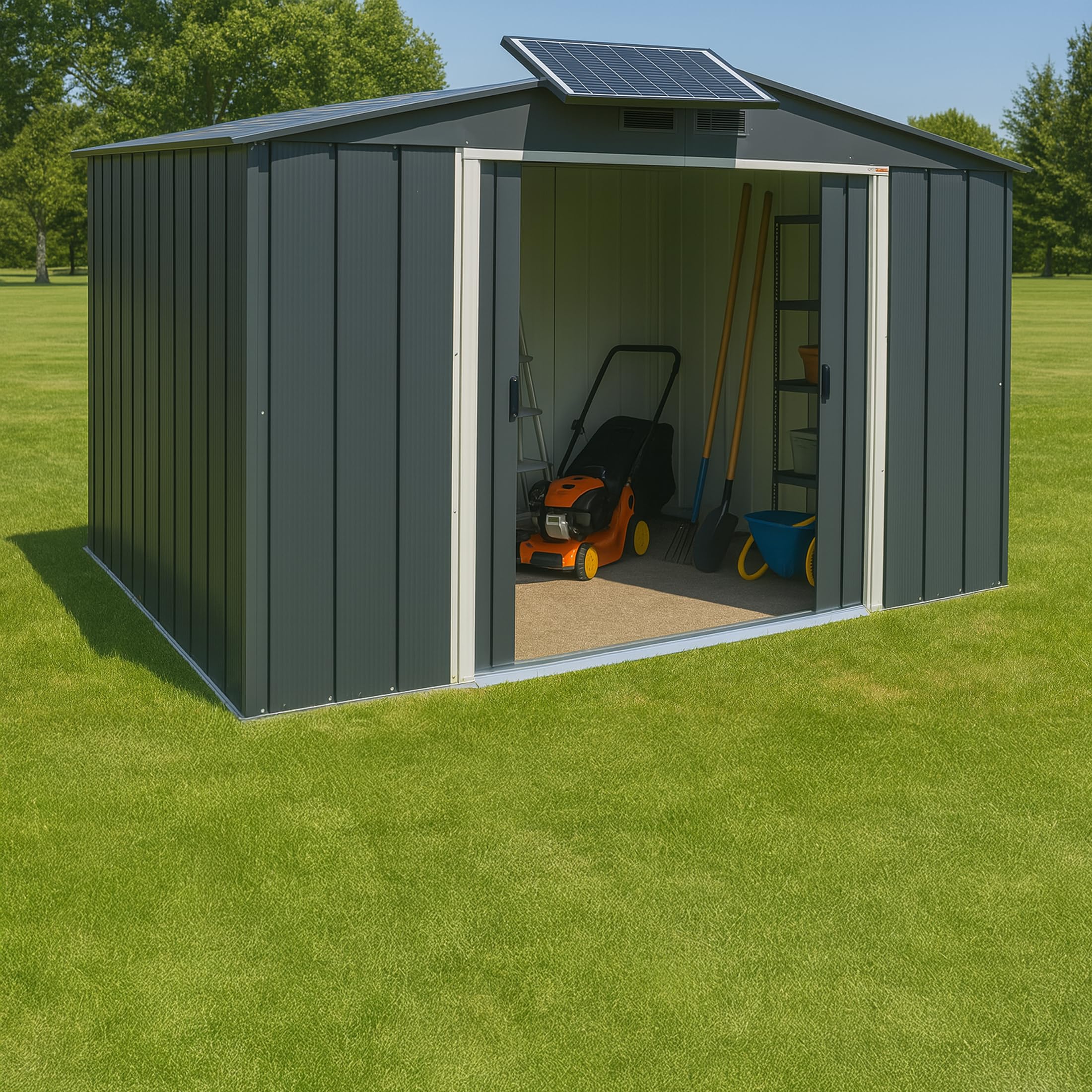 Duramax ECO 10 x 8 (7,28 m²) metalowa szopa na narzędzia, ocynkowana ogniowo metalowa szopa na narzędzia, wzmocniona konstrukcja dachowa, bezobsługowa i odporna na warunki atmosferyczne, metalowa