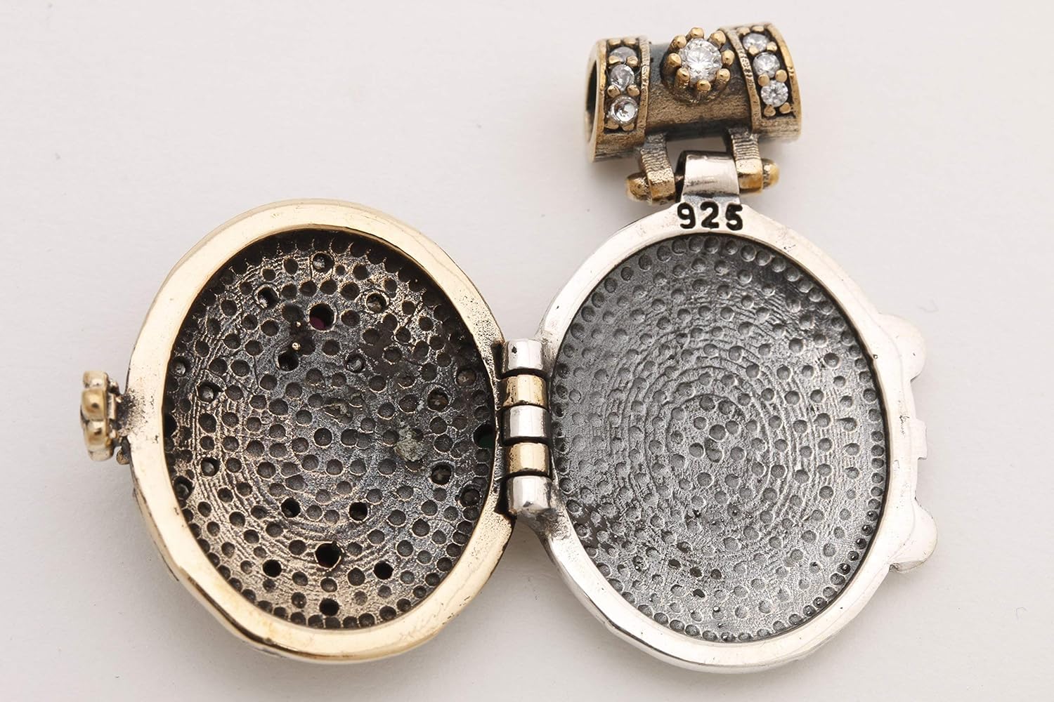 Secret! Turkish Handmade Jewelry Oval Ruby Emerald Topaz 925 Sterling Silver Locket Pendant