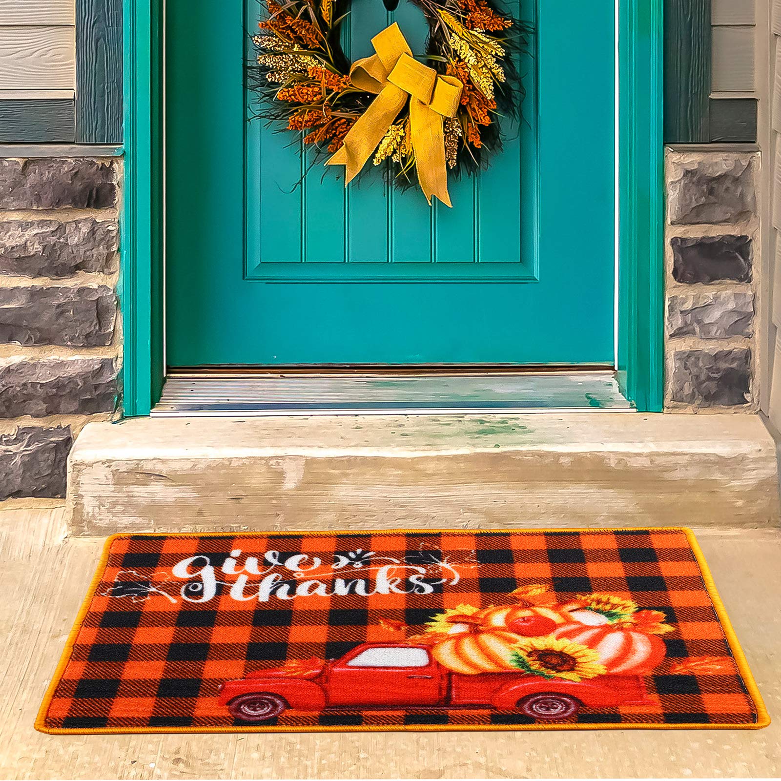 Aneco Fall Harvest Welcome Doormat Thanksgiving Theme Door Decoration Welcome Mat Pumpkin Entrance Rug for Indoor or Outdoor Doormat, 27.5 x 19.5 Inch