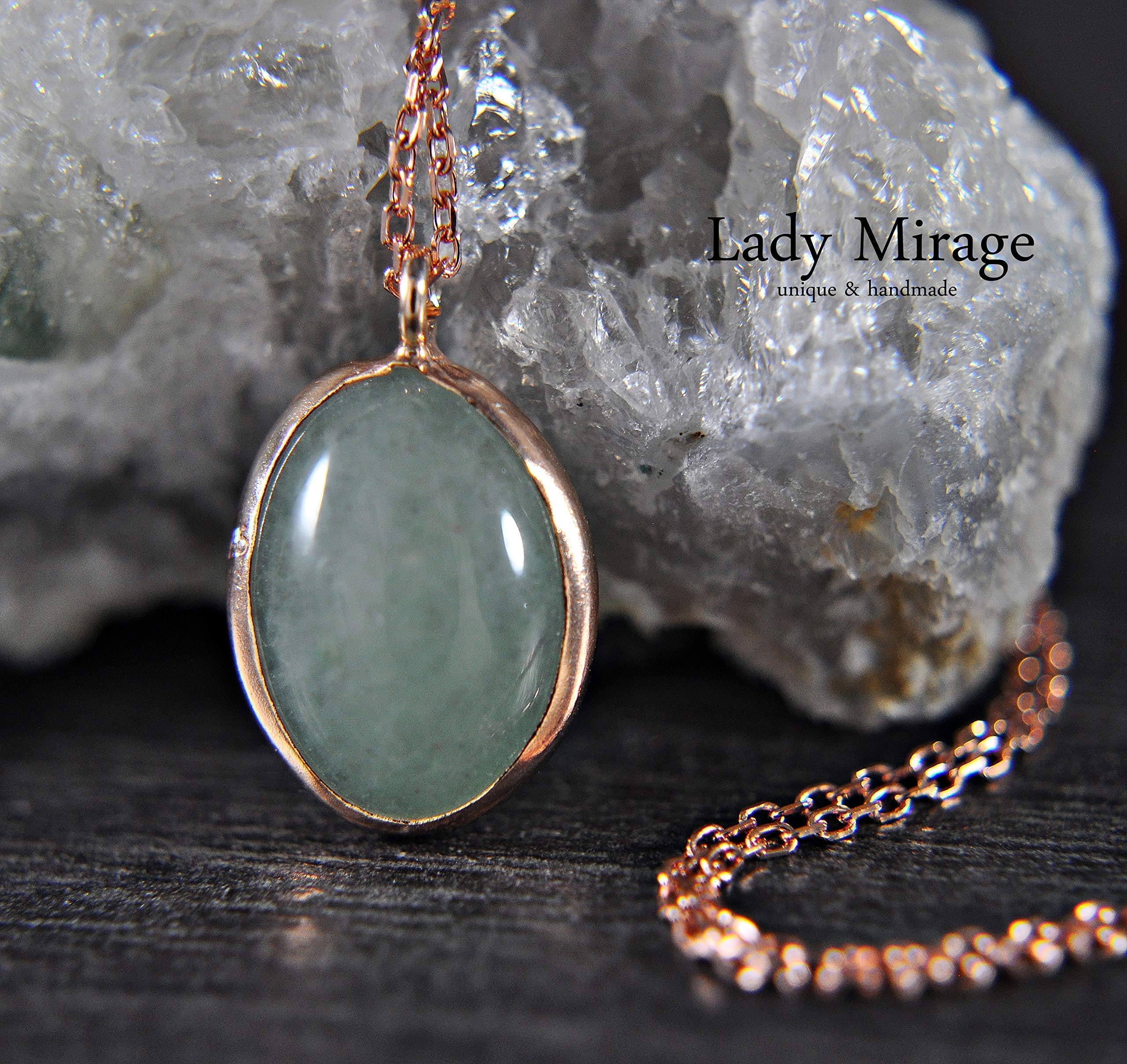 925 Sterling Silber - Aventurin - Heilstein - Kette - Roségold - Halskette mit Anhänger - Damen - Geburtstag - Silberkette - Geschenk für Sie - Schmuck Geschenk - Handmade