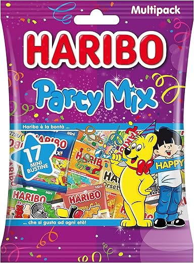 Haribo Party Mix 17 Mini Sachets, Gummy Candy, Fruit Flavour, Ideal for a Birthday Party - 740g