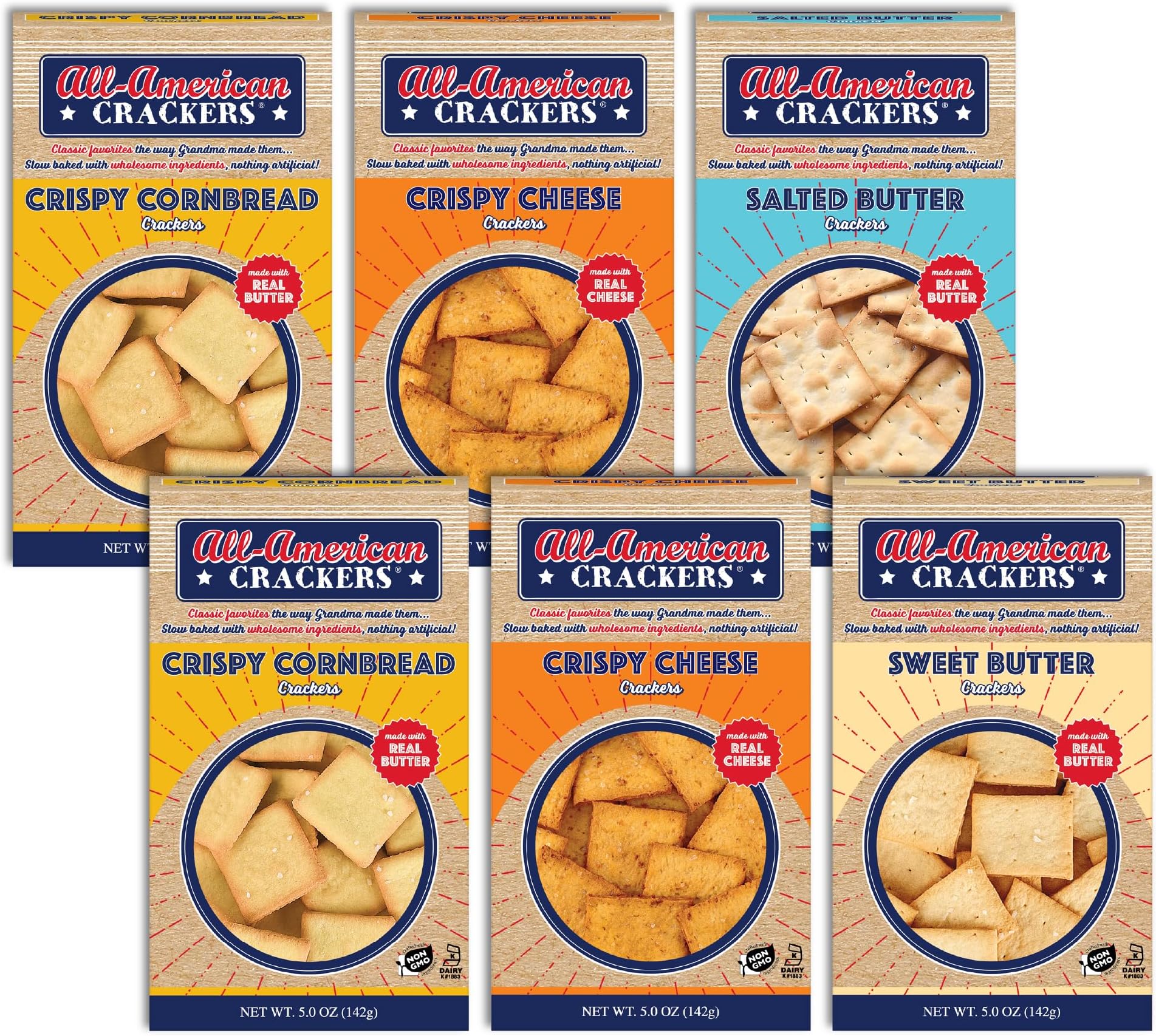 All-American Snack Crackers (4-Flavor Variety Pack), 4 Ounce (Pack of 6), Made with Real Ingredients, Non-GMO, Kosher