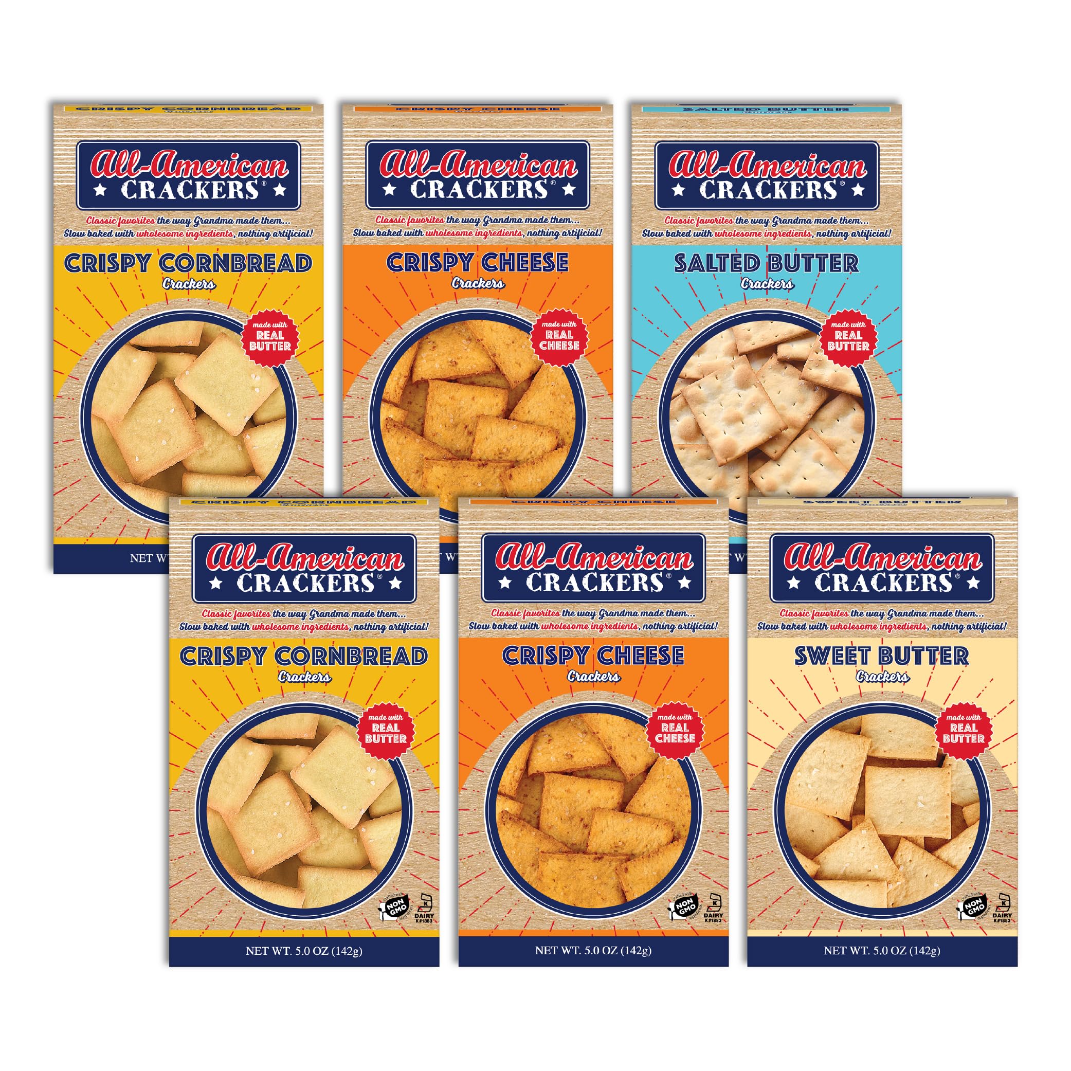 All-American Snack Crackers (4-Flavor Variety Pack), 4 Ounce (Pack of 6), Made with Real Ingredients, Non-GMO, Kosher