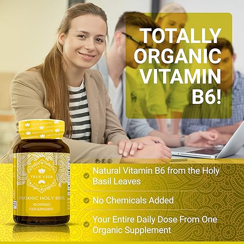 Miniatura 3 de True Veda Cápsulas de hoja de albahaca sagrada  USDA Organic  Suplemento de albahaca sagrada Tulsi  Vitamina orgánica B6  Extracto de ácido ursólico