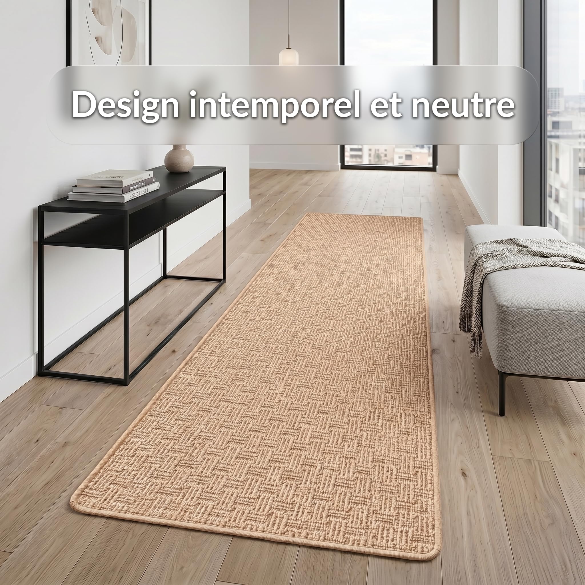 KARAT Tapis de Couloir Beige, 80 x 150 cm, Monaco - Bouclé Antidérapant et Antistatique - Tapis Long pour Cuisine, Entrée, Couloir et Pièce de Vie