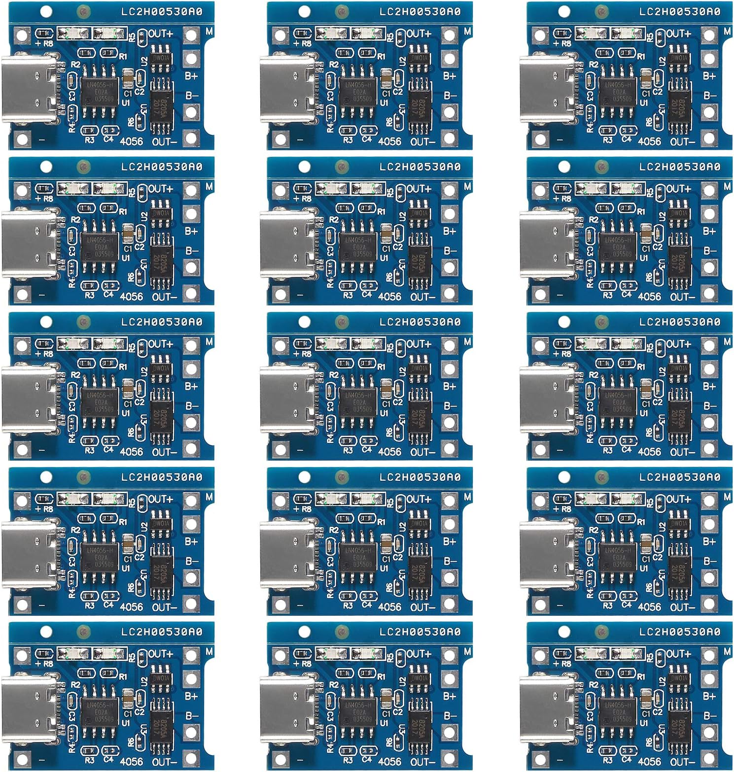 15pcs 5V 1A TP4056 Charging Module Type-C USB 18650 Lithium Battery Charger Board with Protection (Type-C USB)