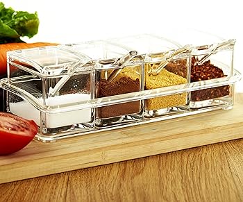 SHSYCER Acrylic Seasoning Box Seasoning Storage Clear Spice Rack Organizer Condiment Holder Container Spices,with Pla...