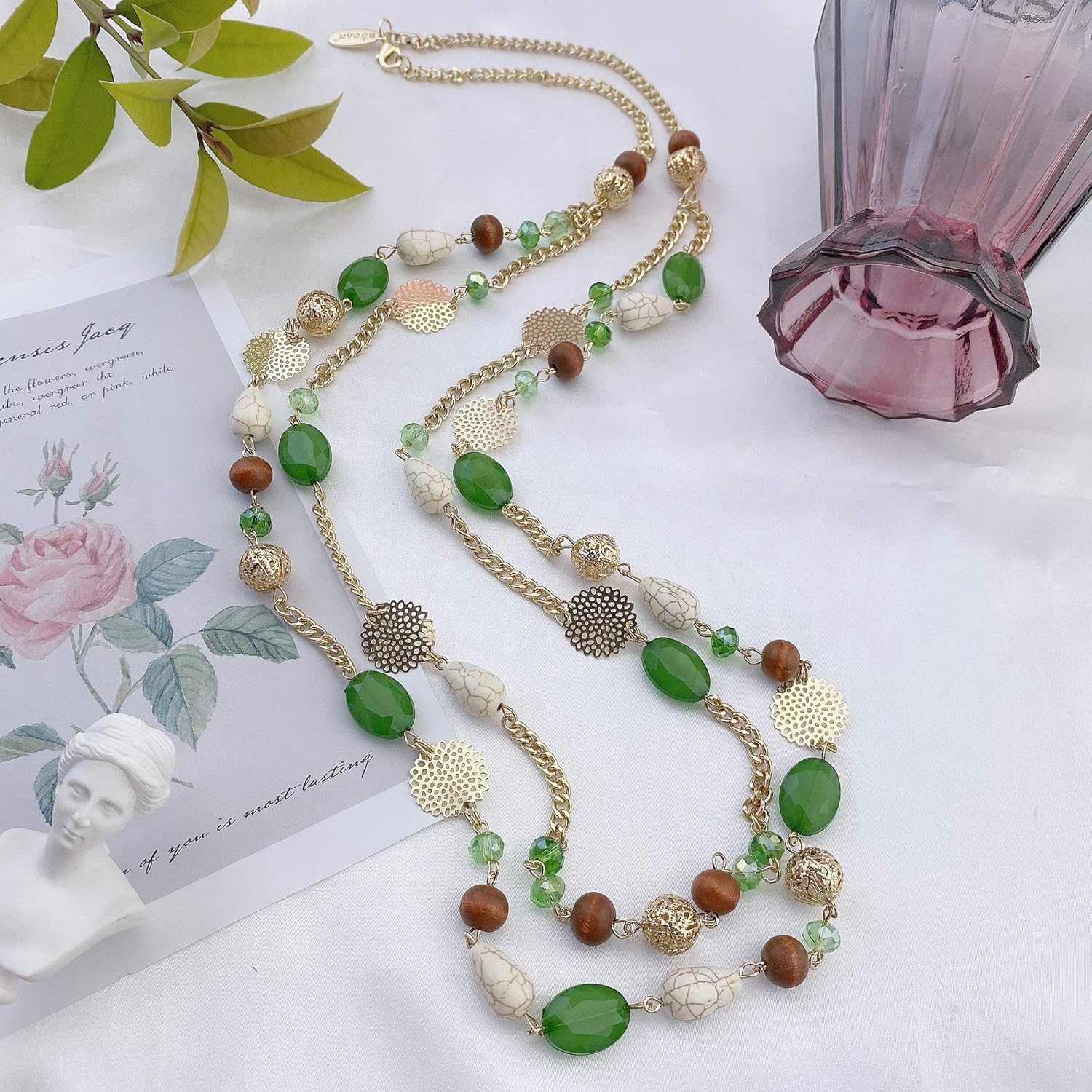 Bocar Long Necklaces for Women Trendy, Boho Layered Crystal Beaded Collar Necklaces for Women, Fashion Statement Necklaces Jewelry - Image 2