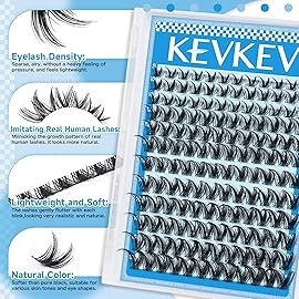 KEVKEV Lash Clusters Kit 144pcs Manga Lashes Clusters 8-18mm Lash Extension Kit Thin Band Eyelash Extension Kit Lash Clusters with Lash Bond and Seal Eyelash Clusters Kit DIY Lash At Home(Kit-K02)