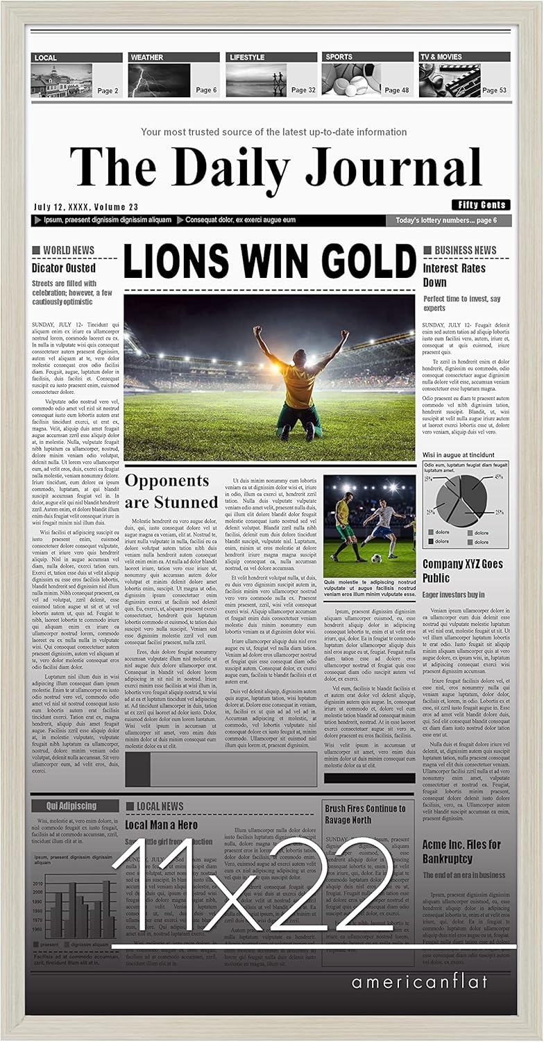 Americanflat 11x22 Newspaper Frame - Light Wood Colored Composite Wood - Assorted Media Article Cover Frame - Hanging Hardware Included - 22x11 Front Page Newspaper Picture Frame Light Wood 1 Pack Frame