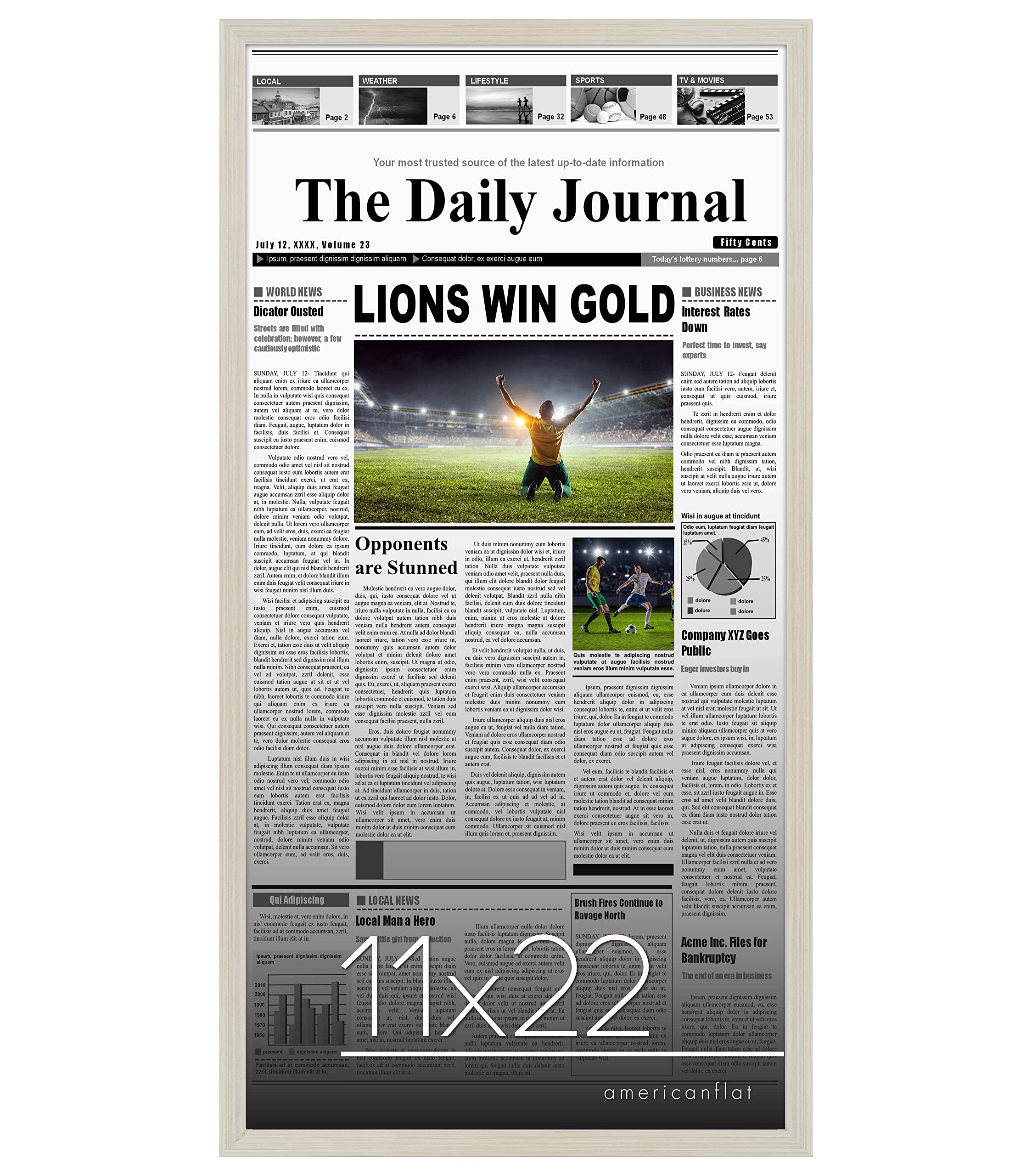 Americanflat 11x22 Newspaper Frame - Light Wood Colored Composite Wood - Assorted Media Article Cover Frame - Hanging Hardware Included - 22x11 Front Page Newspaper Picture Frame