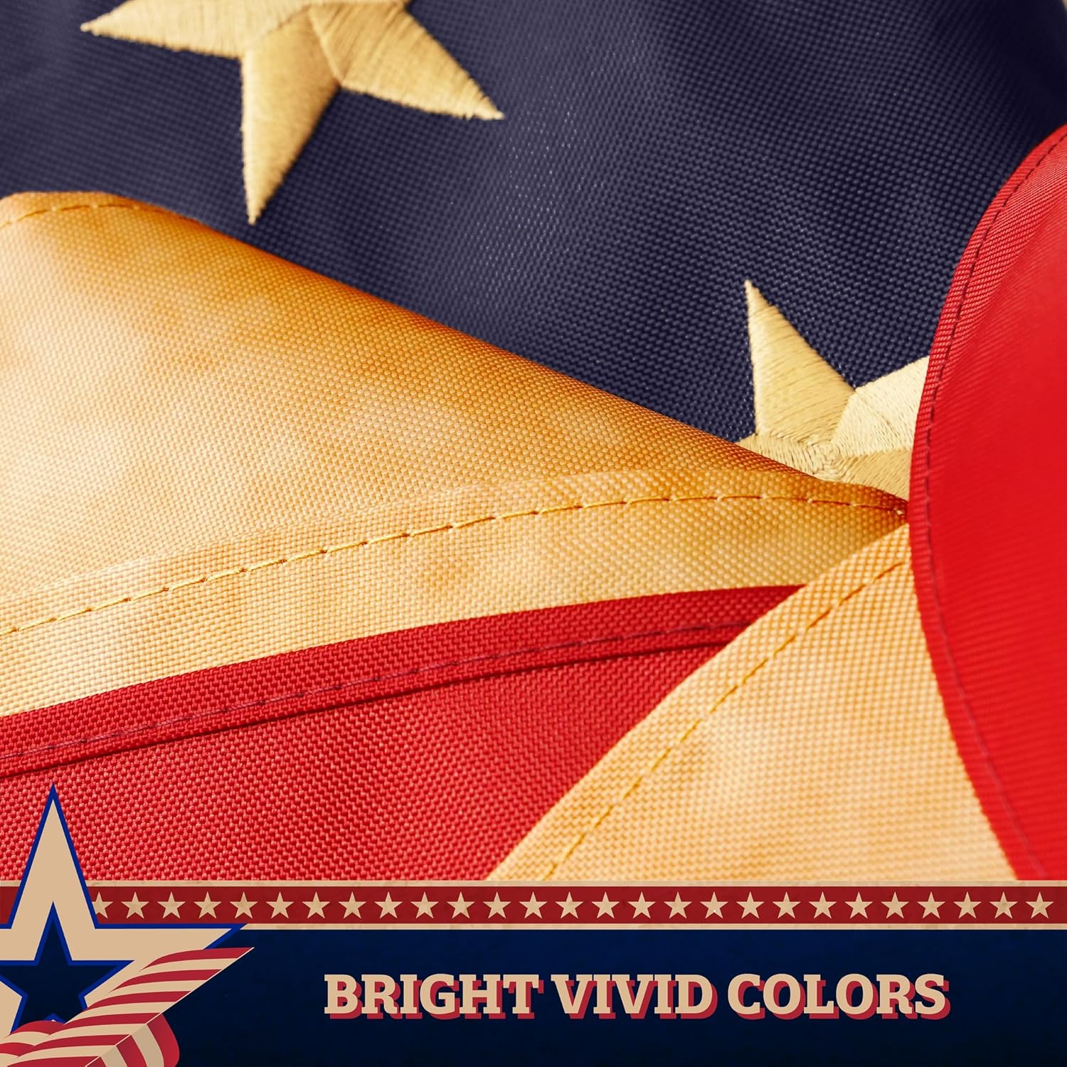 G128 3 Pack: American USA Tea-Stained Windsock | 60 Inch | Embroidered 420D Polyester | Patriotic Decor, Embroidered Design, Indoor/Outdoor, Brass Grommets