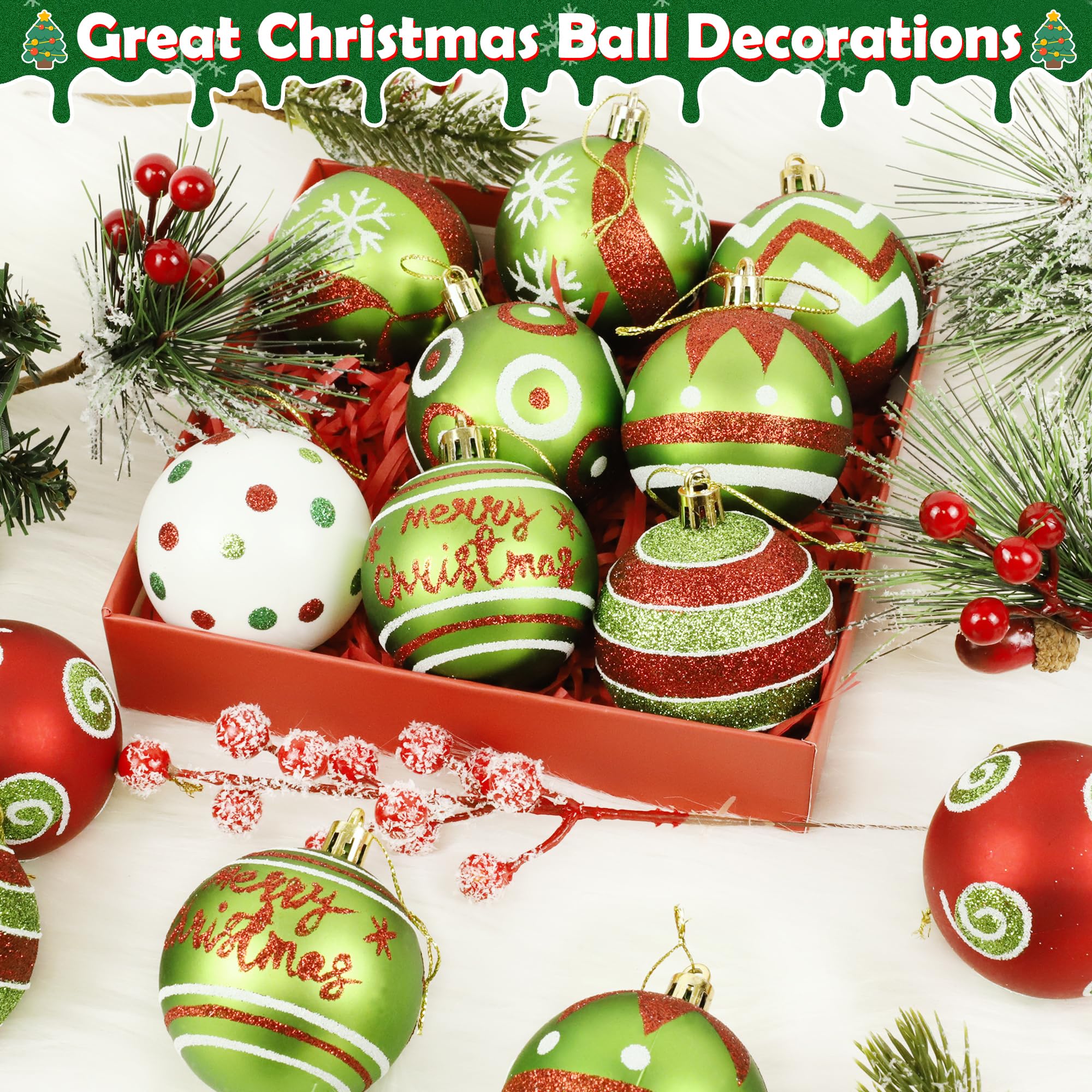 24 adornos de bolas de Navidad, color verde