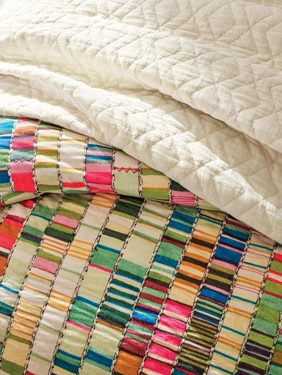 Pine Cone Hill Penelope Stripe Multi Coverlet Sham, Standard Size, Multi Stripe Pattern