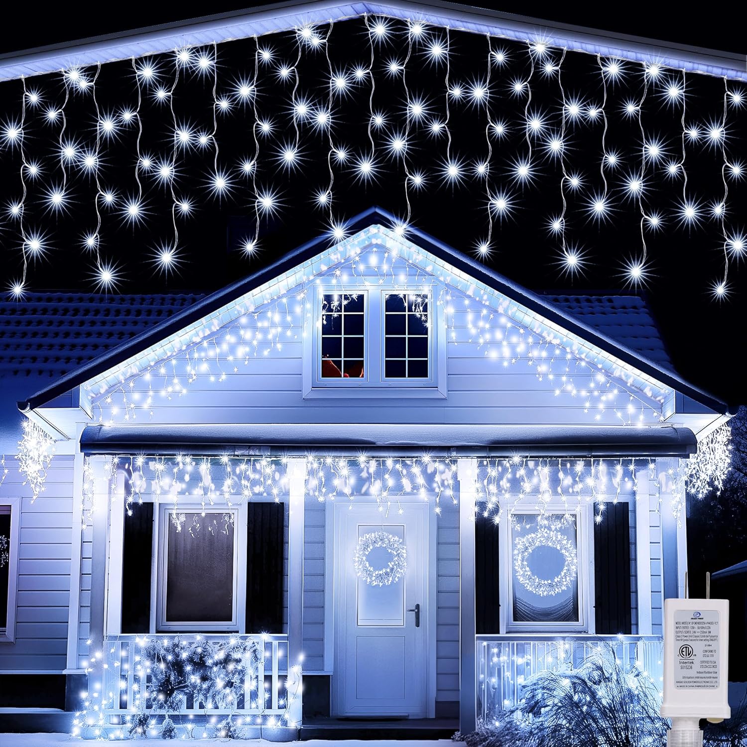 Joomer Christmas Icicle Lights - 65FT String Lights Outdoor Waterproof, 8 Modes Timer Connectable Plug-in String Light for Eaves, Roofs, Christmas Decorations (White, Non-Connectable) 65FT White