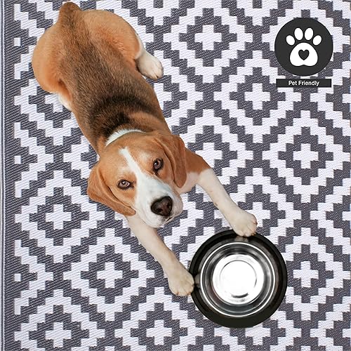 Miniatura 9 de FH Home - Alfombra para exteriores, impermeable, resistente a la decoloración, reversible, plástico reciclado de alta calidad, acabado geométrico