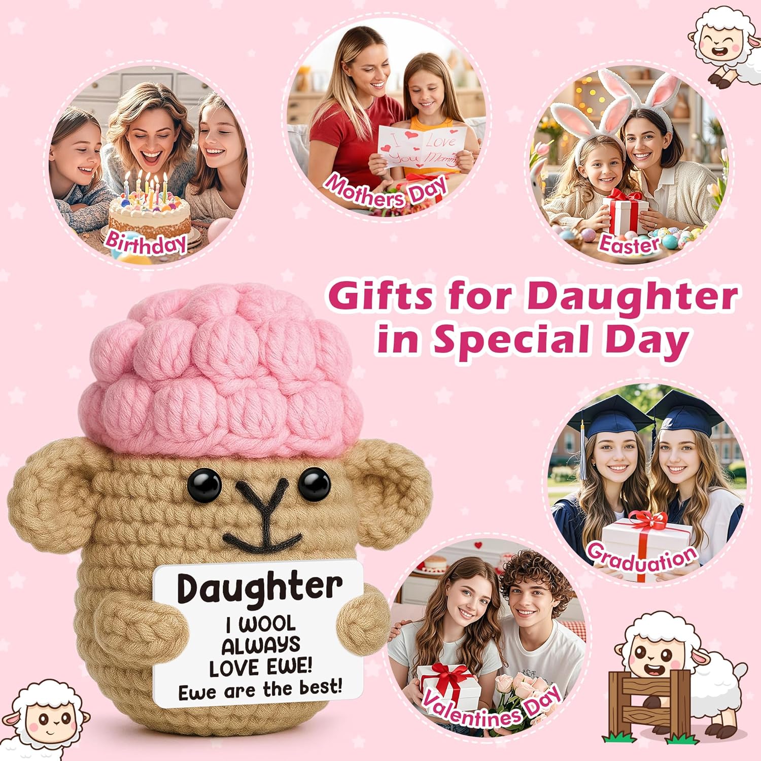 Funny Crochet Sheep Daughter Gifts,Daughter Christmas Birthday Gifts from Mom Dad,Handmade I Wool Always Love Ewe the Best Easter Graduation Stocking Stuffers for Kids Adult Bonus Step Daughter in Law - Image 5