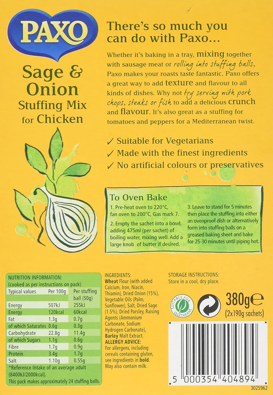 Paxo - Stuffing MIx - Sage & Onion - 380g