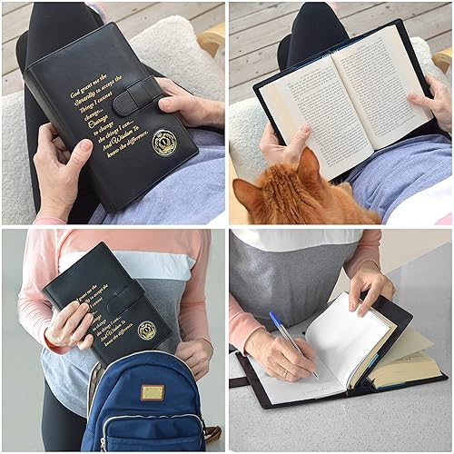 Miniatura 6 de Galileo - Funda de cuero genuino doble AA para libro grande y 12 pasos y 12 tradiciones, soporte para medallones, regalo perfecto, Alcohólicos