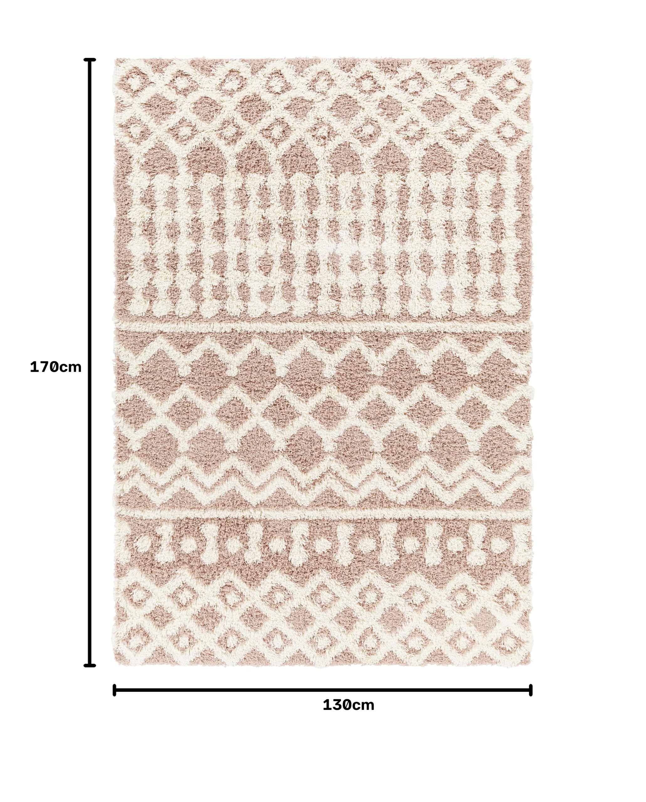 Livabliss Surya Tapis à Poils Longs Dubaï Moderne pour Salon et Chambre à Coucher - Tapis berbère épais et Facile d'entretien - Grand Tapis Rose poudré et Blanc - 130 x 170 cm