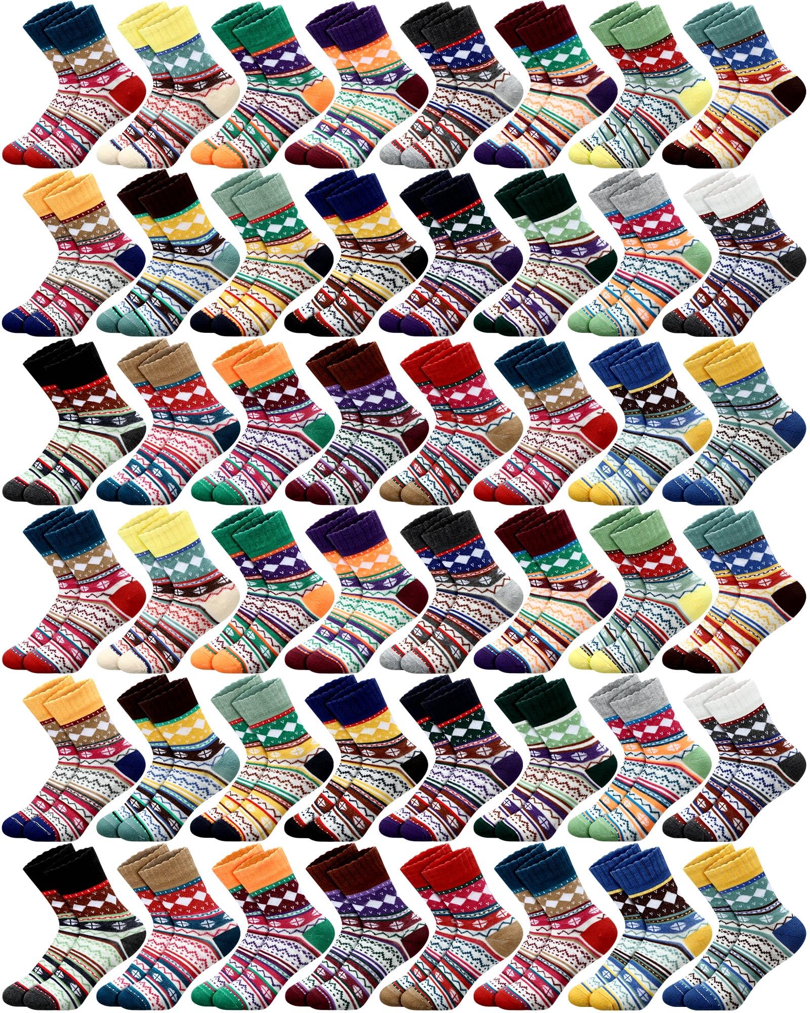 Toulite48 Pairs Women Winter Socks Bulk Knit Vintage Crew Socks Warm Casual Socks Soft Athletic Socks Christmas Holiday Gift