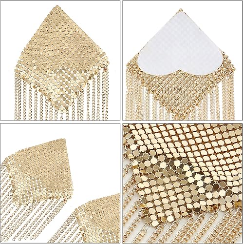 Miniatura 7 de MINGSEECESS Sujetador de silicona de metal dorado reutilizable para mujer, diseño de pétalos de pecho, autoadhesivas, con borla