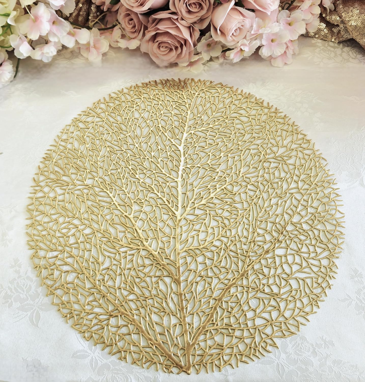 Occasions 120 Pieces Pack Pressed Vinyl Metallic Placemats/Wedding Accent Centerpiece Placemat (Eden, Matt Gold)