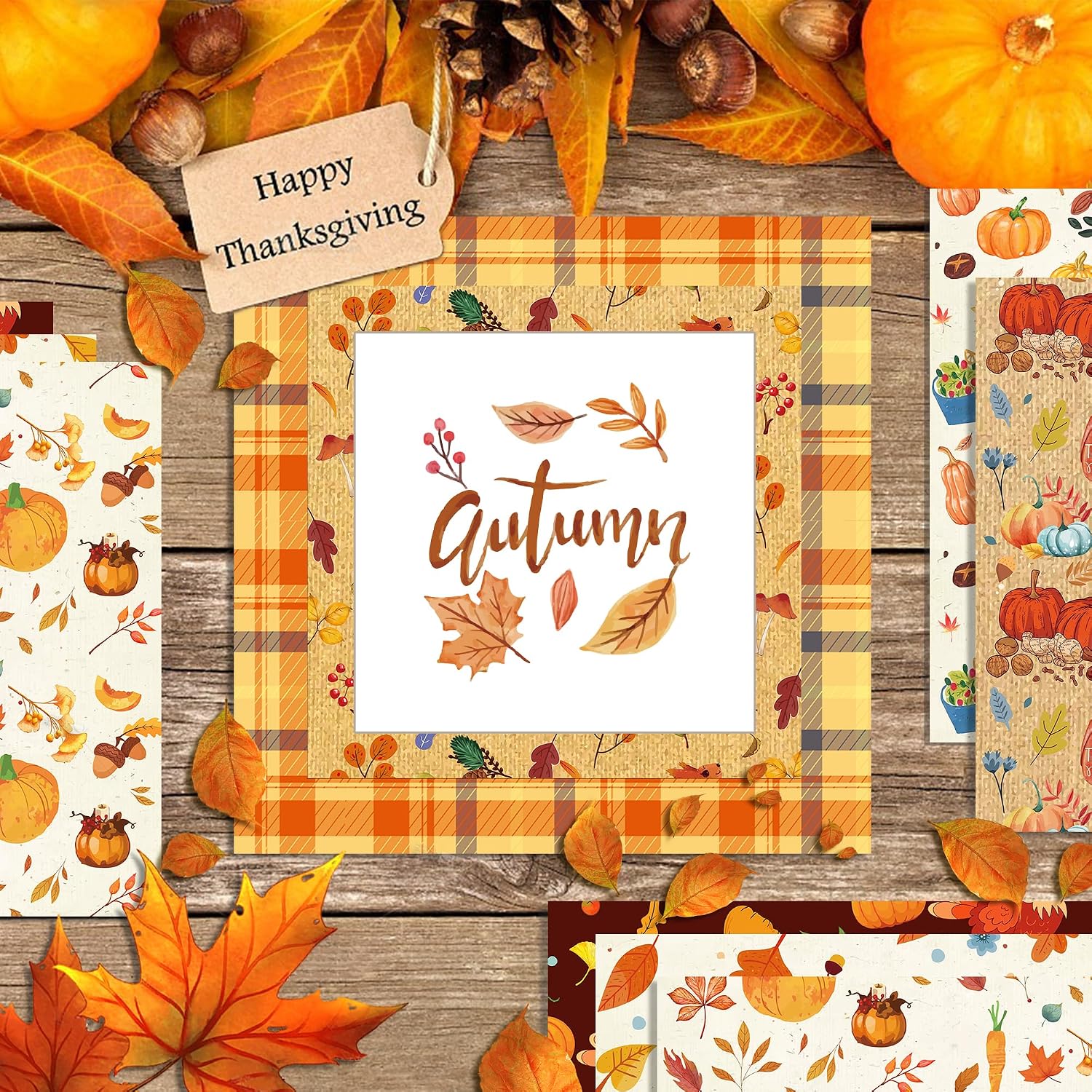 24 Sheet Scrapbook Paper Pad Thanksgiving Theme, 12’’x12’’ Double-Sided Decorative Craft Fall Pattern Paper Pack of Scrapbooking Patterned Cardstock for Gift Wrapping Photo Album (B)