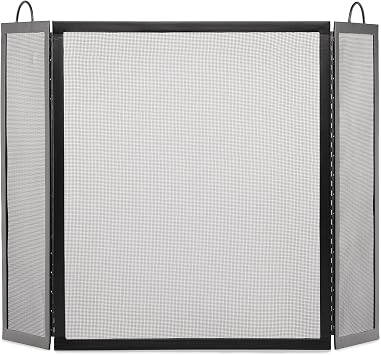 UniFlame, 3-Fold Black Wrought Iron Fireplace Screen 54" Wide x 34" Tall