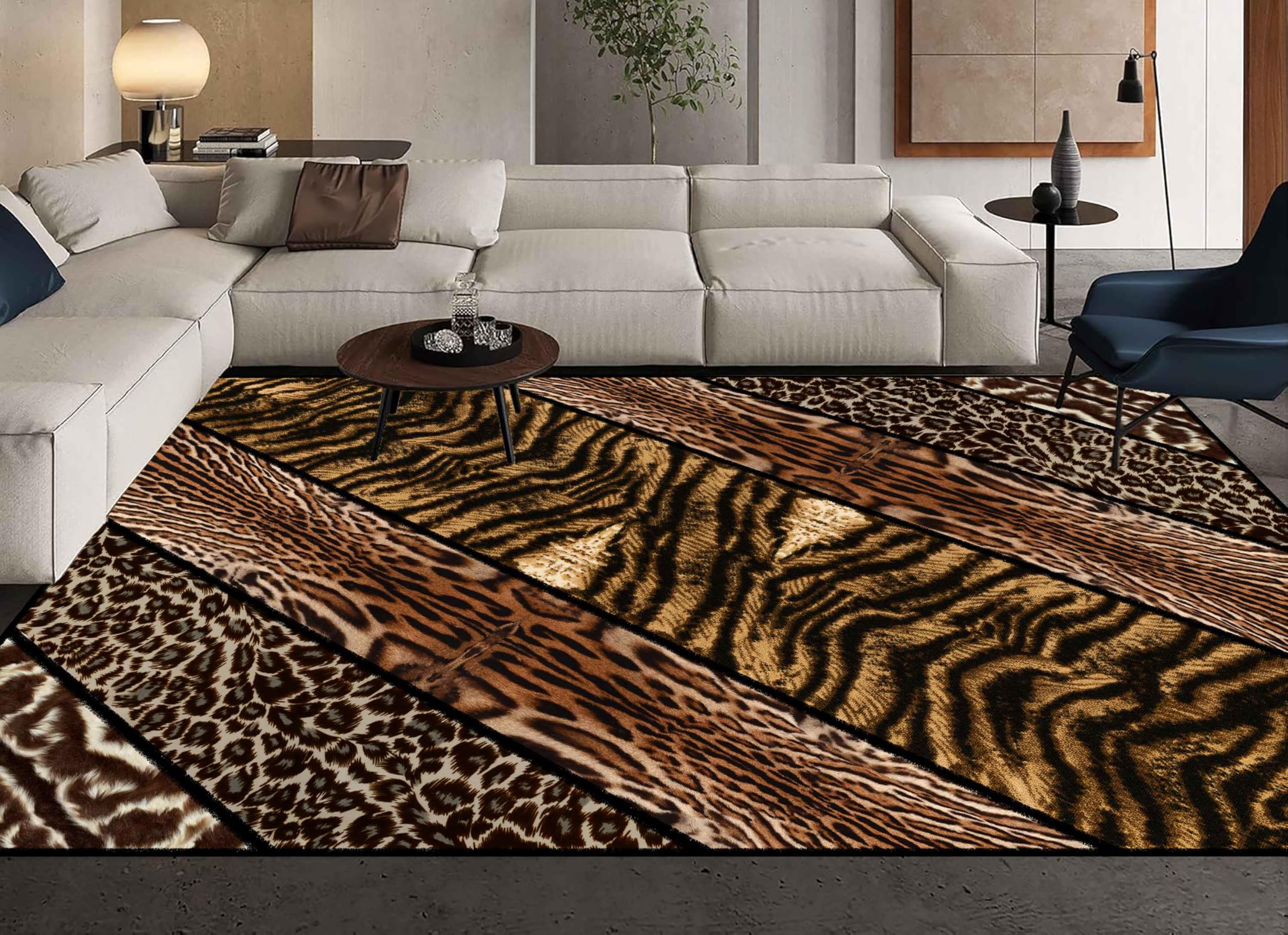 Tigermuster Teppich, 160x230cm, Wildtierdesign, Gepard, Tiger, Kuhfellstruktur, Moderner Großer Wohnzimmerteppich, Waschbare, rutschfeste Bodenmatte für Schlafzimmer