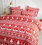 Christmas Duvet Cover Set Queen Size with Red White Snowflake and Deers Christmas Trees Holiday Style 3pc Duvet Cover Set Queen 90x90 (1 Duvet Cover + 2 Pillow Shams) for New Year Gift Choice