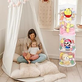 Toy Net Hammock for Stuffed Animals Net, Foldable Toy Storage Organizer 4 Compartments Net for Stuffed Animals Corner for Boys, Girls, Gloves, Hats, Sockswhite