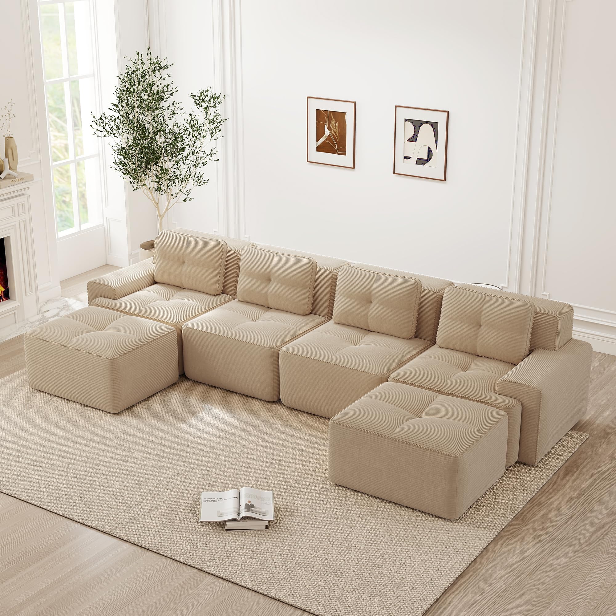 Sofá modular de esquina de suave tejido corduroy, sofá cama con función de dormir, sofá sin huesos de 32D de espuma de alta densidad, sofá tipo nube sin montaje, para sala de estar y dormitorio