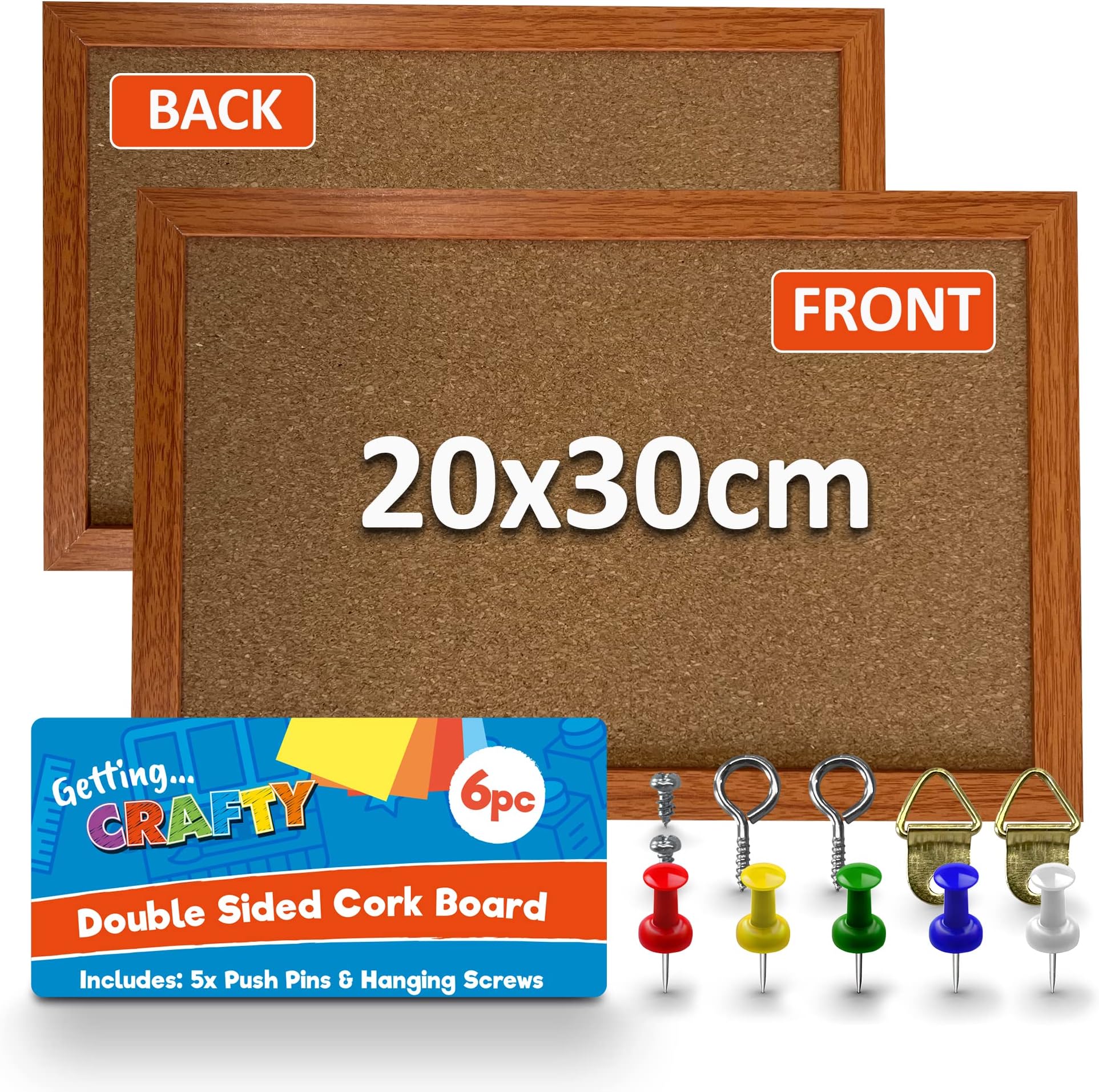 SOL Double Sided Cork Board with Pins, Screws & Hangers, Portable & Lightweight A4 Cork Board for Home & Office Use, Easy to Install, Pin-Friendly Surface Ideal for Photos, Memos, Art Project & Notes