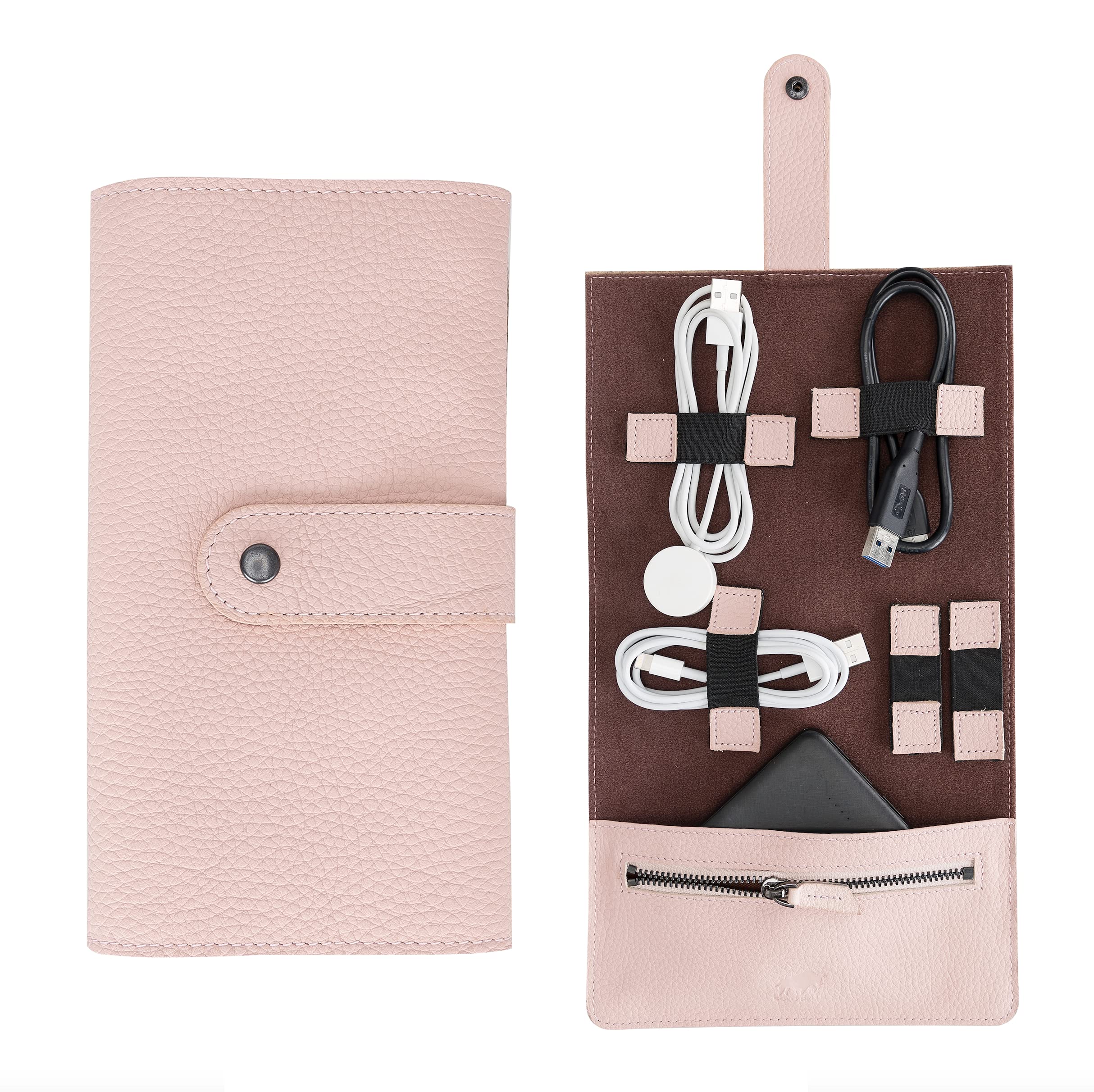 Solo Pelle Elektronische Tasche Organizer universal travel Kabel Elektronik Zubehör Tasche Reise Organizer Case für Handy, Kabel, Festplatte, USB Sticks, LENA (Nude Rosa)