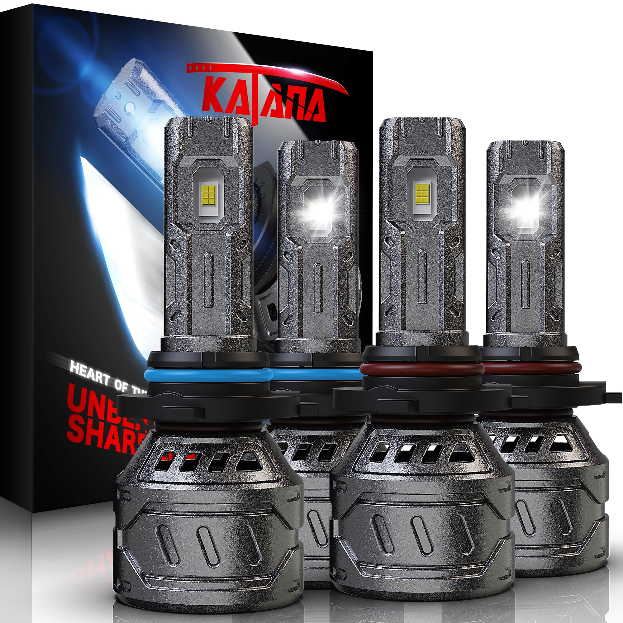 Katana 9005 9006 Bulbs Combo,HB3 HB4 800% Brightness 1:1 MIni Size Fog of 4