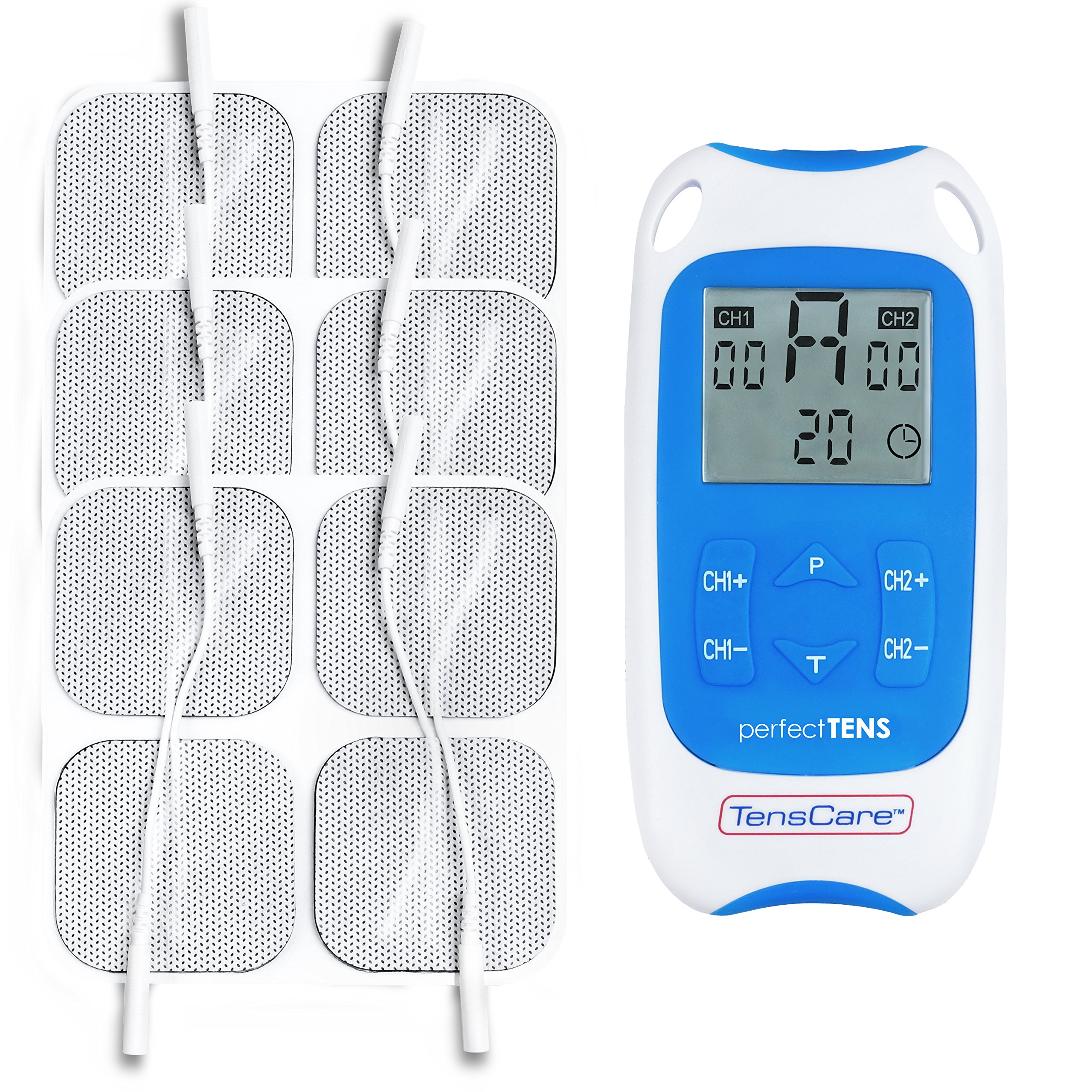 TensCare Perfect Tens+ 12 electrodos – Electroestimulador para Alivio del dolor. 2 Canales, con programas Clínicamente & Perfect Tens – Electroestimulador para Alivio del dolor