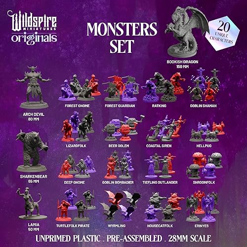 Miniatura 2 de Wildspire Fantasy Monsters & Bookish Dragon for DND Miniatures Unpainted Bulk 28mm-32mm Dungeons & Dragons Minis Pathfinder Figures Fantasy