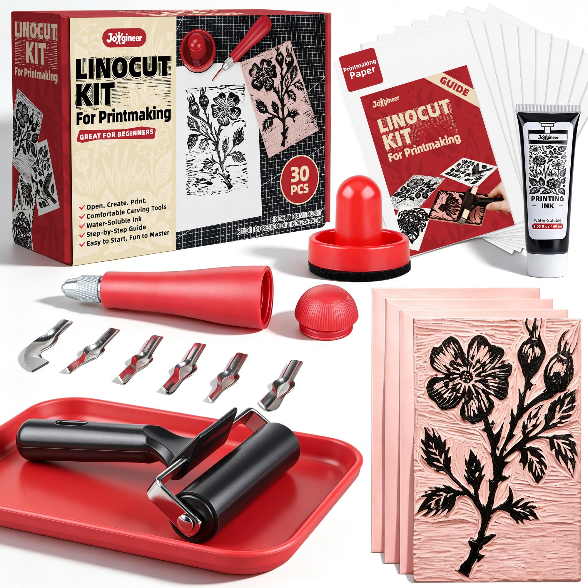 Linocut Kit for Printmaking - Block Printing Kit with 4 Soft | Cut Linoleum Blocks, Ink,…