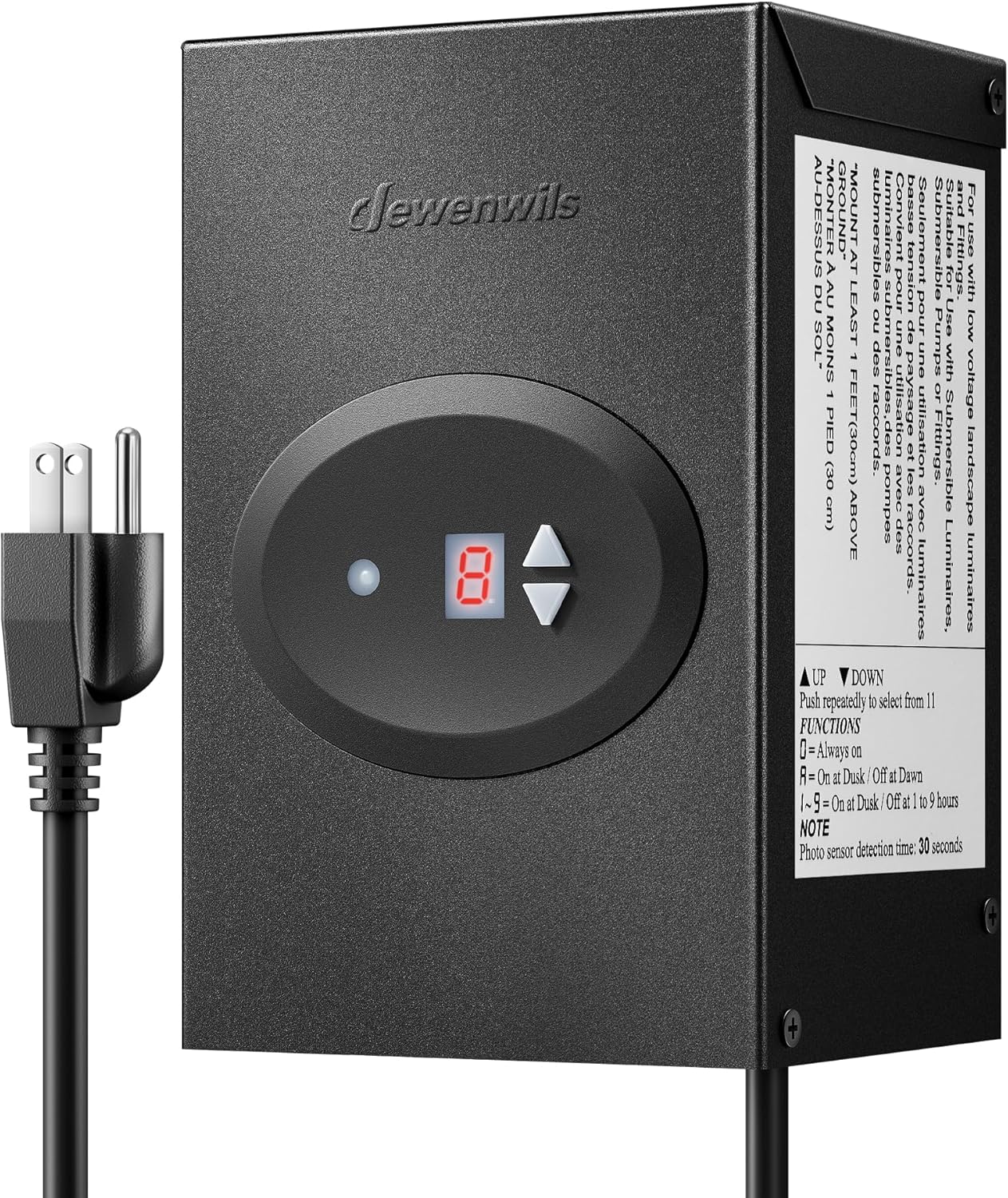 DEWENWILS 200WLow Voltage Landscape Transformer, Outdoor Weatherproof Transformer with Timer and Photocell Sensor, 120V AC to 12V/14V AC for LED Lighting, Spotlight, Pathway Light, ETL Listed