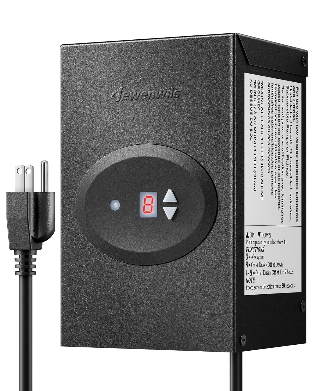 DEWENWILS 200W Low Voltage Landscape Transformer, Outdoor Weatherproof Transformer with Timer and Photocell Sensor, 120V AC to 12V AC for Landscape Lighting, LED Path Lights, Spotlights,ETL Listed