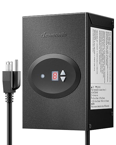 DEWENWILS Transformador de Paisaje de Bajo Voltaje de 120W, Transformador para Exteriores con Temporizador y Sensor de Fotocélula, 120V AC a 12V AC,