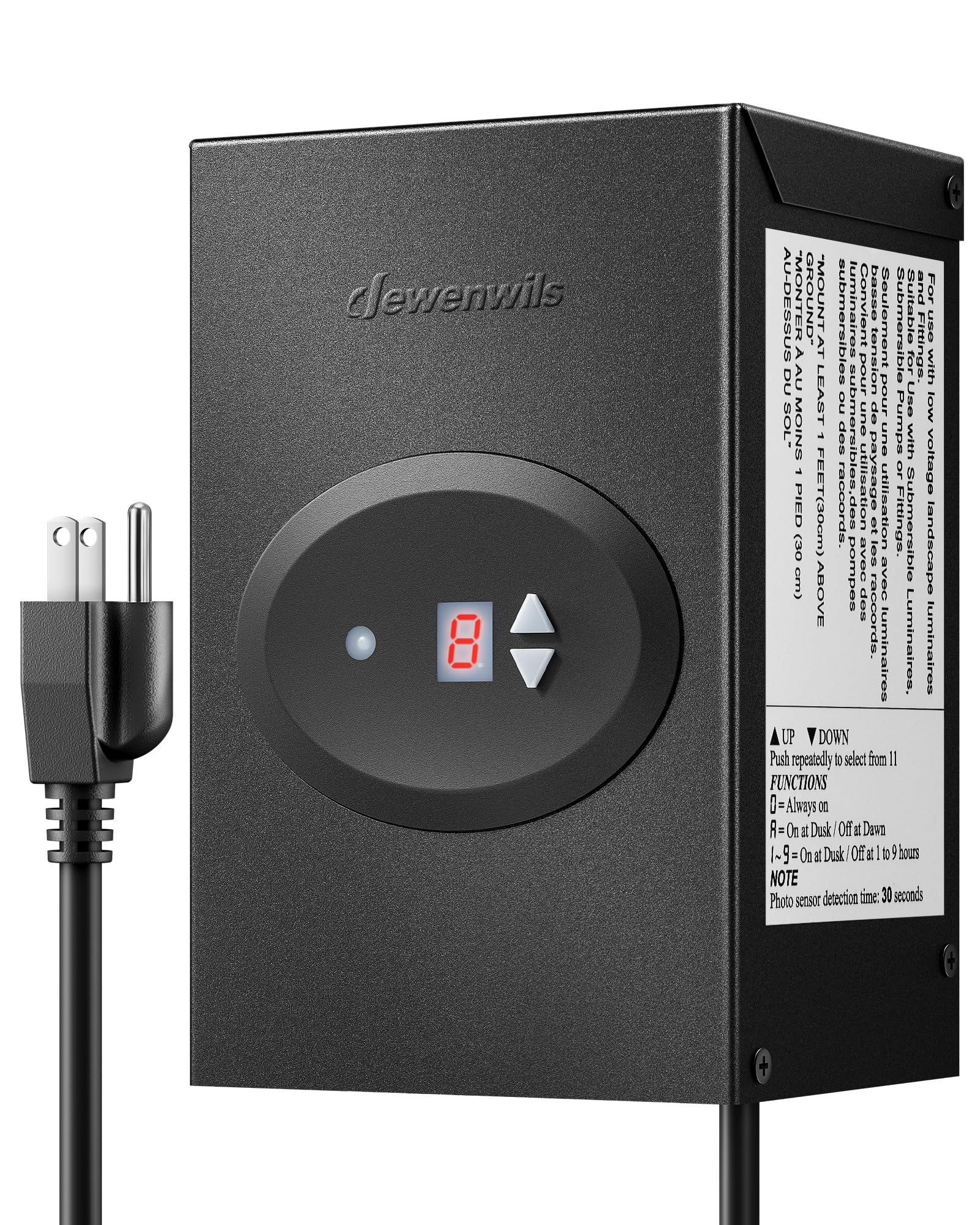 Photo 1 of DEWENWILS 300W Low Voltage Landscape Transformer, Outdoor Weatherproof Transformer with Timer and Photocell Sensor, 120V AC to 12V/12V AC for LED Lighting, Spotlight, Pathway Light, ETL Listed