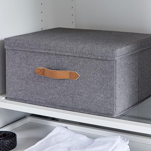 LOVE IT STORE IT Premium Storage Box with Lid - Made of High-Quality Fabric - Extra Large and Stable - Grey - 43 x 33 x 21 cm