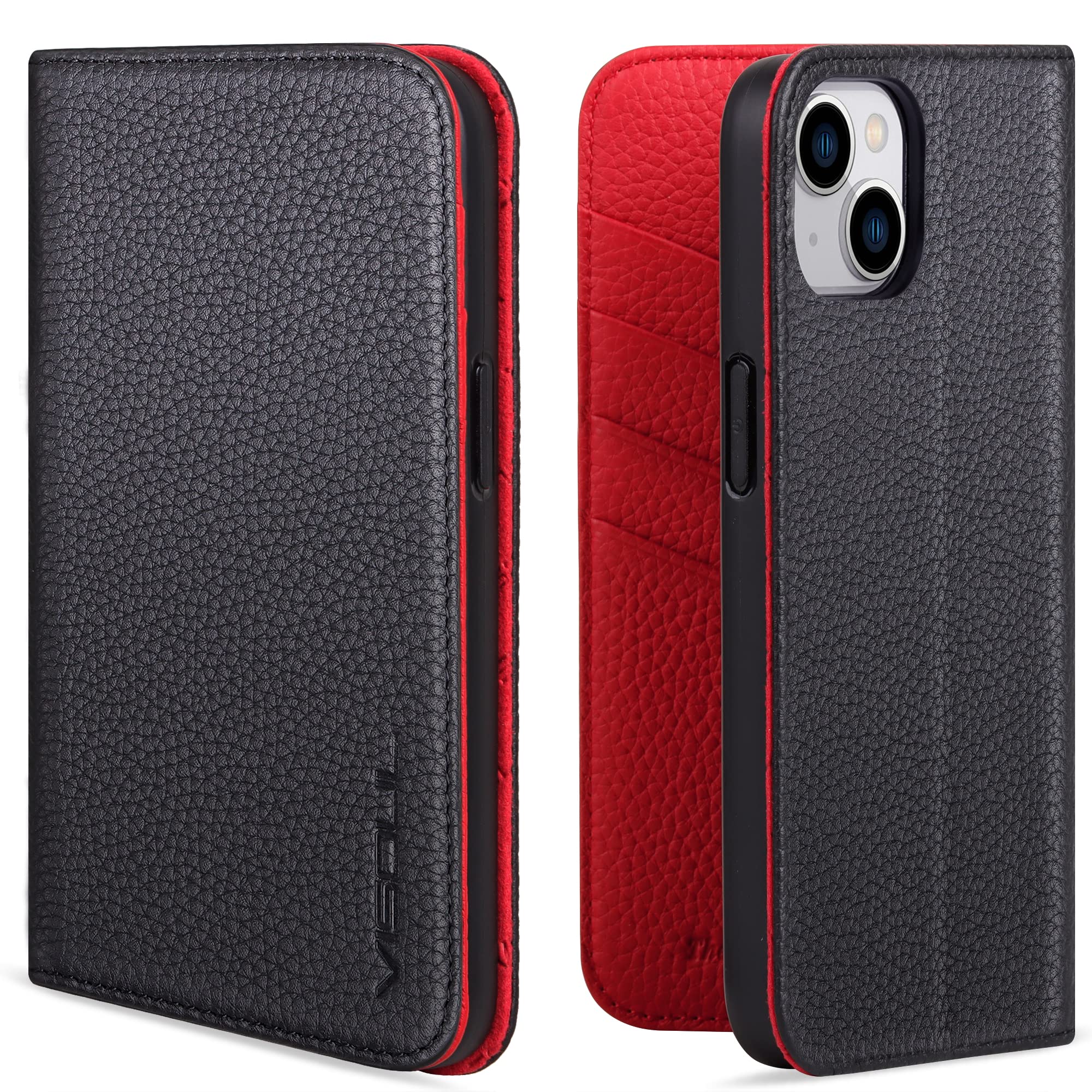 VISOUL Pebbled Leather Case for iPhone 14 Plus, Real Leather Wallet Folio Case with Card Holder for Men and Women, Magnetic Flip Case Cover with Kickstand for iPhone 14 Plus (6.7