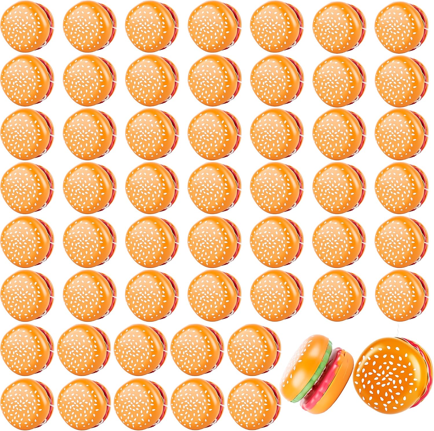 54 Pieces Hamburger Yo Yo Toys Novelty Beginner Responsive Ball Bulk Plastic Burger Yo Yo Toy for Birthday Classroom Prizes Burger Party Favors Goodie Bag Fillers