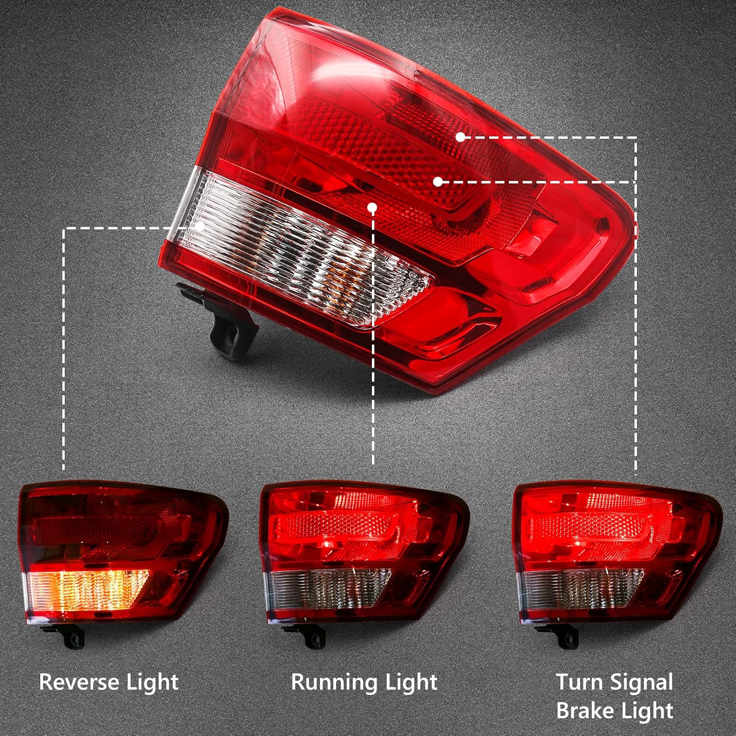 Huray Outer Tail Light Fit for Jeep Grand Cherokee 2011-2013 Taillight Lamp Replacement OE Style RH Passenger Side